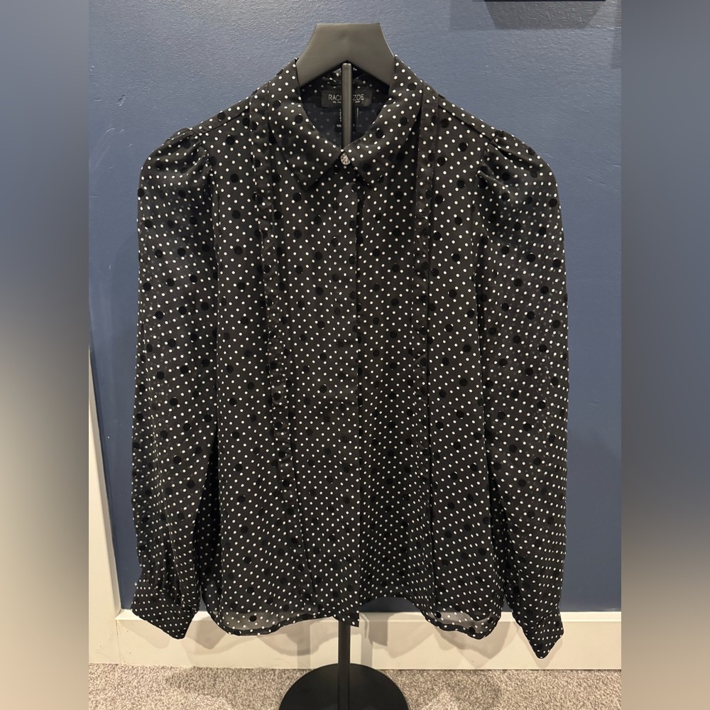 Rachel Zoe Black and White Buttoned Blouse with Peter Pan Collar